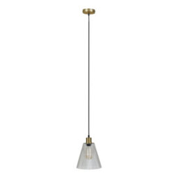Valuelights Macarthur Modern Satin Gold Suspended Ceiling Pendant Light Fitting With Ribbed Clear Glass Shade