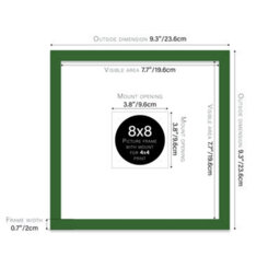 "8X8"" Green Picture Frame - 8X8"" Square Frame With 4X4"" Mount For 8X8""/4X4"" Pictures Moderrn Style Thin Edge, 1 Pack" - thumbnail 2