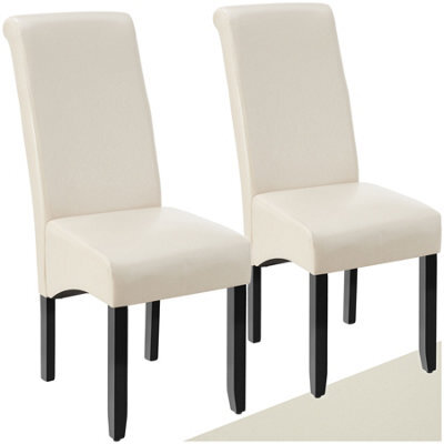 Tectake Set Of 2 Dining Chair - Ergonomic Seat Shape, High Backrest, Padded, Faux Leather  - Cream