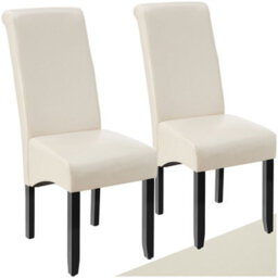 Tectake Set Of 2 Dining Chair - Ergonomic Seat Shape, High Backrest, Padded, Faux Leather  - Cream