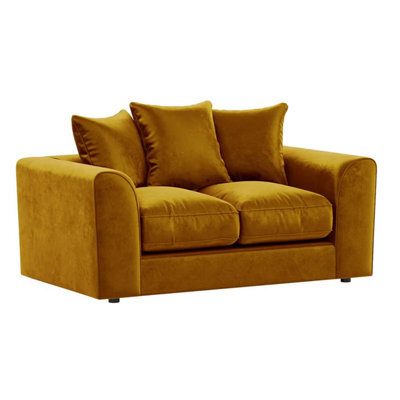 Furnishings For Less UK Brooklyn Plush Velvet Fibre Fabric 2 Seater Sofa Gold - image 1