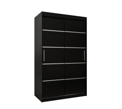 Arte Verona 01 Contemporary 2 Sliding Door Wardrobe 5 Shelves 2 Rails Black Matt (H)2000mm (W)1200mm (D)620mm - image 1