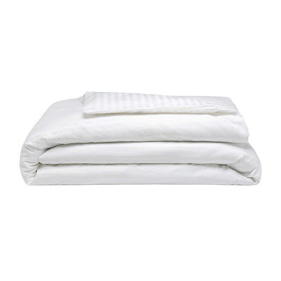 Belledorm 540 Thread Count Satin Stripe Duvet Cover Set White (Double) - image 1