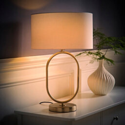 Valuelights Antonia White Fabric Drum Lamp Shade Brushed Chrome Oval Table Lamp And Led Bulb