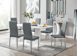 Furniturebox Imperia White High Gloss 6 Seater Dining Table With Structural 2 Plinth Column Legs 6 Grey Stitched Faux Leather Milan Chairs - thumbnail 1