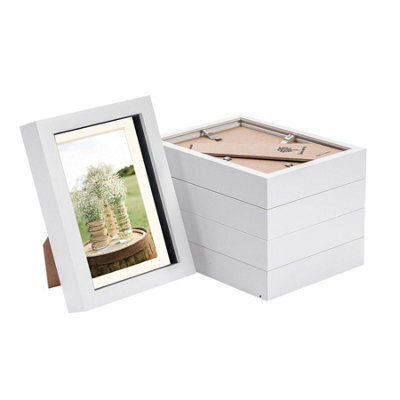 "Nicola Spring 5 X 7"" Photo Frames - White/ivory Mount - 3D Picture Frame Box Portrait Display Case (20 X 15.5Cm) Set Of 5" - image 1