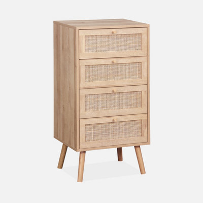 Sweeek - 4-Drawer Chest With Wood And Cane Effect Natural 48X39.5X96 Cm - Boheme - image 1