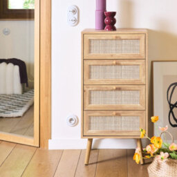 Sweeek - 4-Drawer Chest With Wood And Cane Effect Natural 48X39.5X96 Cm - Boheme - thumbnail 5