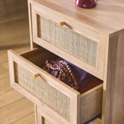 Sweeek - 4-Drawer Chest With Wood And Cane Effect Natural 48X39.5X96 Cm - Boheme - thumbnail 6