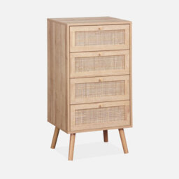Sweeek - 4-Drawer Chest With Wood And Cane Effect Natural 48X39.5X96 Cm - Boheme - thumbnail 1