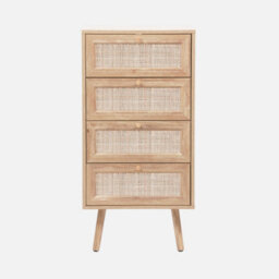 Sweeek - 4-Drawer Chest With Wood And Cane Effect Natural 48X39.5X96 Cm - Boheme - thumbnail 2