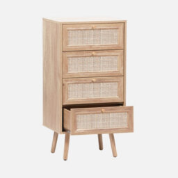 Sweeek - 4-Drawer Chest With Wood And Cane Effect Natural 48X39.5X96 Cm - Boheme - thumbnail 3