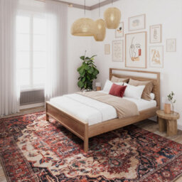 Loomed Oriental Design Cotton Chenille Rug Rust Navy Cream Machine Washable 240Cm X 330Cm - thumbnail 2