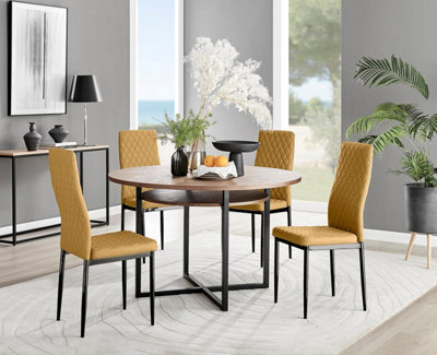Furniturebox Uk Adley Brown Wood Storage Dining Table & 4 Mustard Velvet Milan Black Leg Chairs - image 1