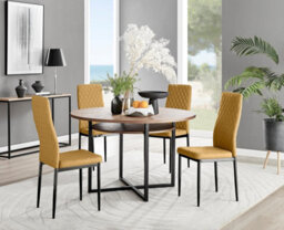 Furniturebox Uk Adley Brown Wood Storage Dining Table & 4 Mustard Velvet Milan Black Leg Chairs - thumbnail 1