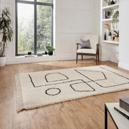 White Black Modern Abstract Kilim Shaggy Moroccan Dining Room Rug-120Cm X 170Cm - thumbnail 2