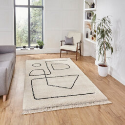White Black Modern Abstract Kilim Shaggy Moroccan Dining Room Rug-120Cm X 170Cm
