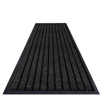 Imperial Rooms Dirt Absorbent Black Rubber Mat Non Slip Washable Striped Barrier Mat 0.8M X 1.5M