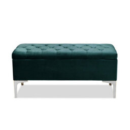 Modena Storage Ottoman Bench, Ottoman Footstool With Legs, 150Cm Plush Velvet Upholstered End Of Bed Bench, Emerald Green - thumbnail 2