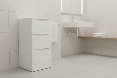 D Pro T Bathrooms 350mm Gloss White Bathroom Storage Cabinet With 3 Soft-Close Drawers H850mm - image 1