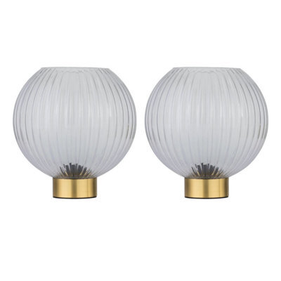 First Choice Lighting Set Of 2 Betchley - Battery Operated Satin Brass Lamp Clear Glass - image 1