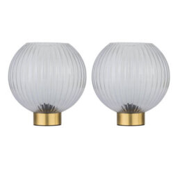 First Choice Lighting Set Of 2 Betchley - Battery Operated Satin Brass Lamp Clear Glass - thumbnail 1