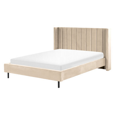 Beliani Bed Velvet Villette 160 X 200 Cm (Eu King Size) Beige - image 1