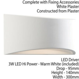 300mm Led Wall Light Warm White Primed White (Ready To Paint) Curved Bed Lamp - thumbnail 2