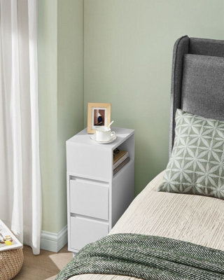 Songmics Side Table, Storage Drawer And Open Shelf With Solid Wood Legs, Perfect For Bedroom Or Living Room, Cloud White - image 1