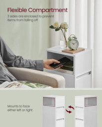 Songmics Side Table, Storage Drawer And Open Shelf With Solid Wood Legs, Perfect For Bedroom Or Living Room, Cloud White - thumbnail 3