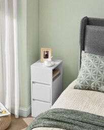 Songmics Side Table, Storage Drawer And Open Shelf With Solid Wood Legs, Perfect For Bedroom Or Living Room, Cloud White - thumbnail 1