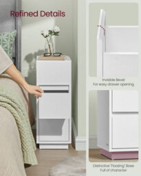Songmics Side Table, Storage Drawer And Open Shelf With Solid Wood Legs, Perfect For Bedroom Or Living Room, Cloud White - thumbnail 5
