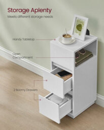 Songmics Side Table, Storage Drawer And Open Shelf With Solid Wood Legs, Perfect For Bedroom Or Living Room, Cloud White - thumbnail 4