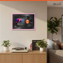 "AK Frames 25X17"" Pink Classic Vinyl Record Frame With Black Mount For 12 Inch Lp Cover & Disc - Overlapped Design" - thumbnail 5
