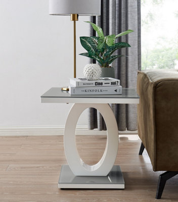 Furniturebox Giovani Modern Square White High Gloss And Grey Glass Top Side End Table Perfect For Living Rooms Hallways Bedrooms - image 1