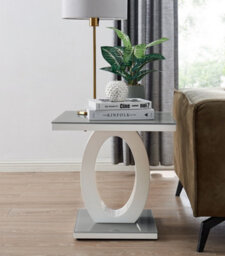 Furniturebox Giovani Modern Square White High Gloss And Grey Glass Top Side End Table Perfect For Living Rooms Hallways Bedrooms