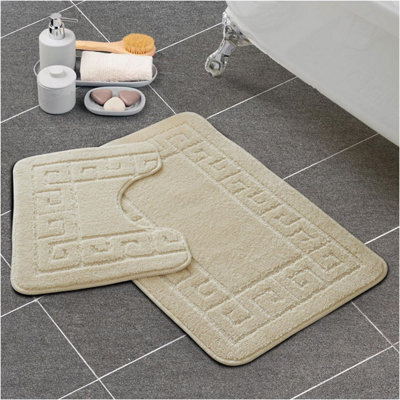 Gc Gaveno Cavailia Grecian Grace 2 Piece Non Slip Bath Mat Set Cream Quick Dry Water Absorbent Bathroom Shower Mat & Pedestal Set - image 1