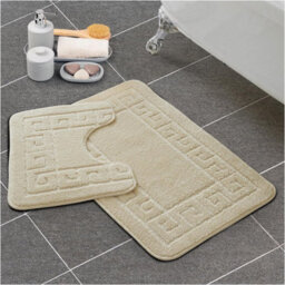Gc Gaveno Cavailia Grecian Grace 2 Piece Non Slip Bath Mat Set Cream Quick Dry Water Absorbent Bathroom Shower Mat & Pedestal Set