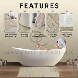Gc Gaveno Cavailia Grecian Grace 2 Piece Non Slip Bath Mat Set Cream Quick Dry Water Absorbent Bathroom Shower Mat & Pedestal Set - thumbnail 2