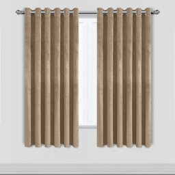 Imperial Rooms Crushed Velvet Window Curtain Pair Thermal Ready Made Blackout Eyelet Curtains Beige 46X54 Inches