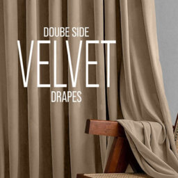 Imperial Rooms Crushed Velvet Window Curtain Pair Thermal Ready Made Blackout Eyelet Curtains Beige 46X54 Inches - thumbnail 2