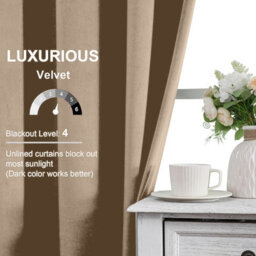 Imperial Rooms Crushed Velvet Window Curtain Pair Thermal Ready Made Blackout Eyelet Curtains Beige 46X54 Inches - thumbnail 3