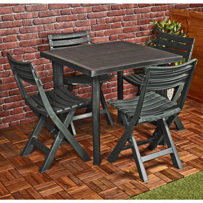 Urbn-Garden Large Black Square Garden Plastic Table & 4 Chairs Patio Deck Side Snack Outdoor - image 1