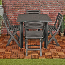 Urbn-Garden Large Black Square Garden Plastic Table & 4 Chairs Patio Deck Side Snack Outdoor - thumbnail 2