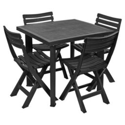 Urbn-Garden Large Black Square Garden Plastic Table & 4 Chairs Patio Deck Side Snack Outdoor - thumbnail 3