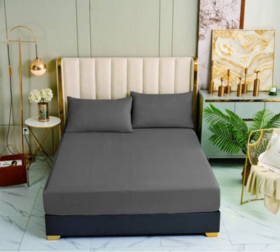 Groundlevel 100% Egyptian Cotton 400 Thread Count Grey Fitted Sheet