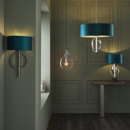 Luminosa Lighting Luminosa Trento Wall Lamp Antique Silver Leaf & Teal Satin Fabric - thumbnail 4