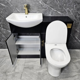 Hydros Black Bathroom Vanity Suite 1050mm With Brushed Brass Handles & Flush Button - thumbnail 2