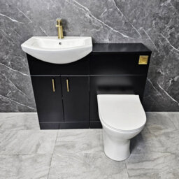 Hydros Black Bathroom Vanity Suite 1050mm With Brushed Brass Handles & Flush Button - thumbnail 1