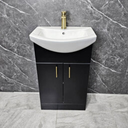 Hydros Black Bathroom Vanity Suite 1050mm With Brushed Brass Handles & Flush Button - thumbnail 4